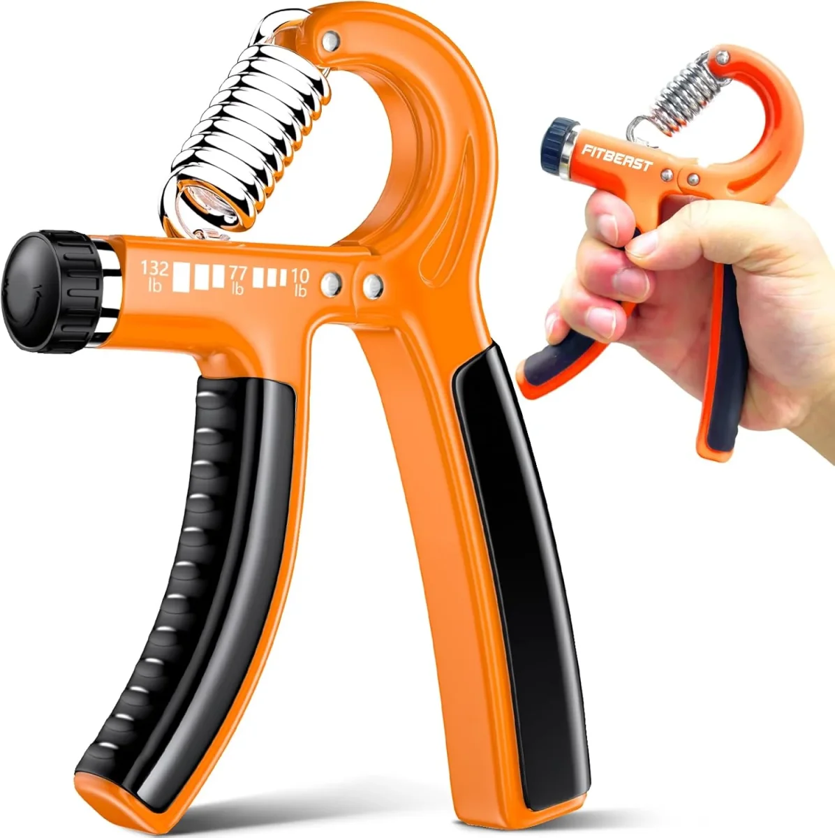 FitBeast Grip Strengthener Forearm Strengthener, Adjustable Hand Grip Strengthener for Strength Training & Rehabilitation, 10-132 lbs Resistance, Ideal for Athletes and Physical Therapy (1 Piece) - Orange