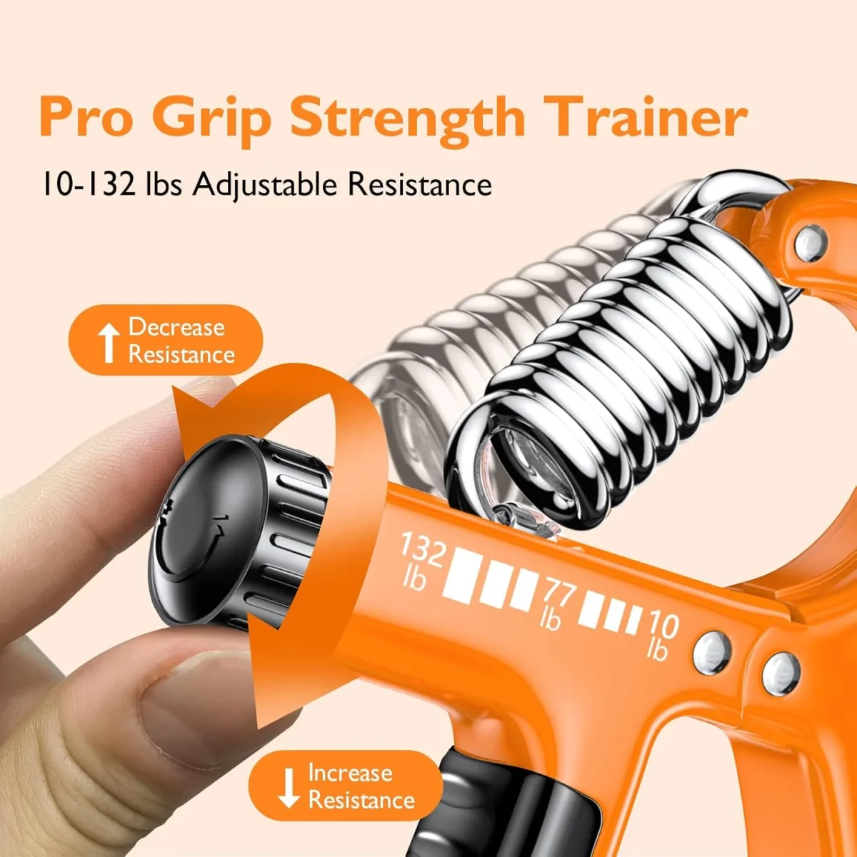 FitBeast Grip Strengthener Forearm Strengthener, Adjustable Hand Grip Strengthener for Strength Training & Rehabilitation, 10-132 lbs Resistance, Ideal for Athletes and Physical Therapy (1 Piece) - Orange – Image 2