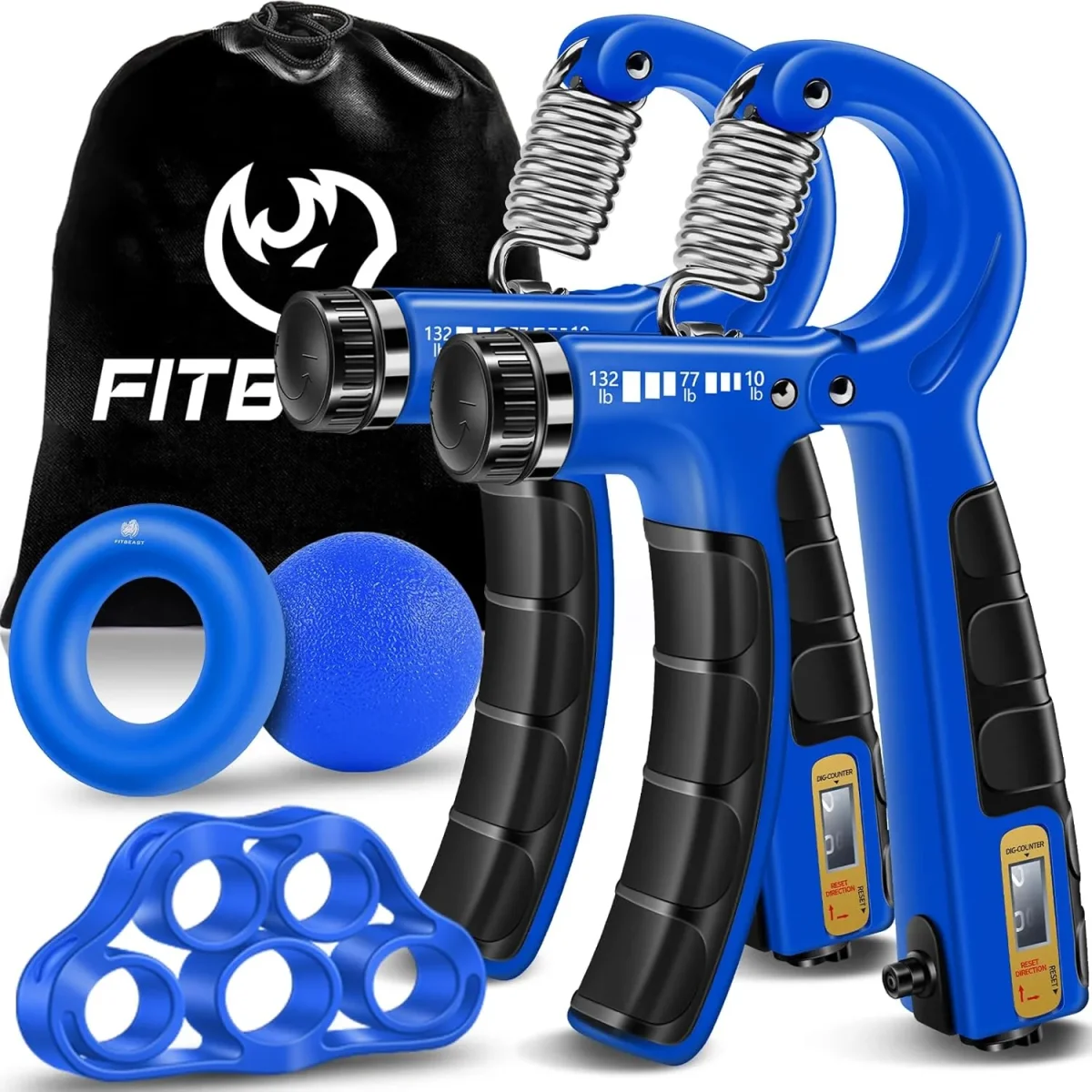 FitBeast Hand Grip Strengthener Workout Kit (5 Pack), 2 Forearm Grip Adjustable Resistance Hand Gripper, Finger Stretcher, Grip Ring & Stress Relief Grip Ball for Athletes – Image 8