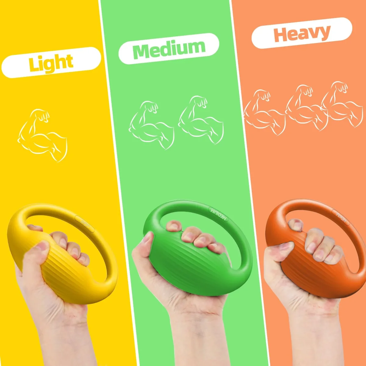 FitBeast Hand Exercise Balls - 3 Resistance Levels Stress Balls for Adults, Squeeze Balls for Hand Therapy, Rehabilitation, Arthritis, Muscle Building - 3 Piece Set -Yellow Green Orange – Image 2