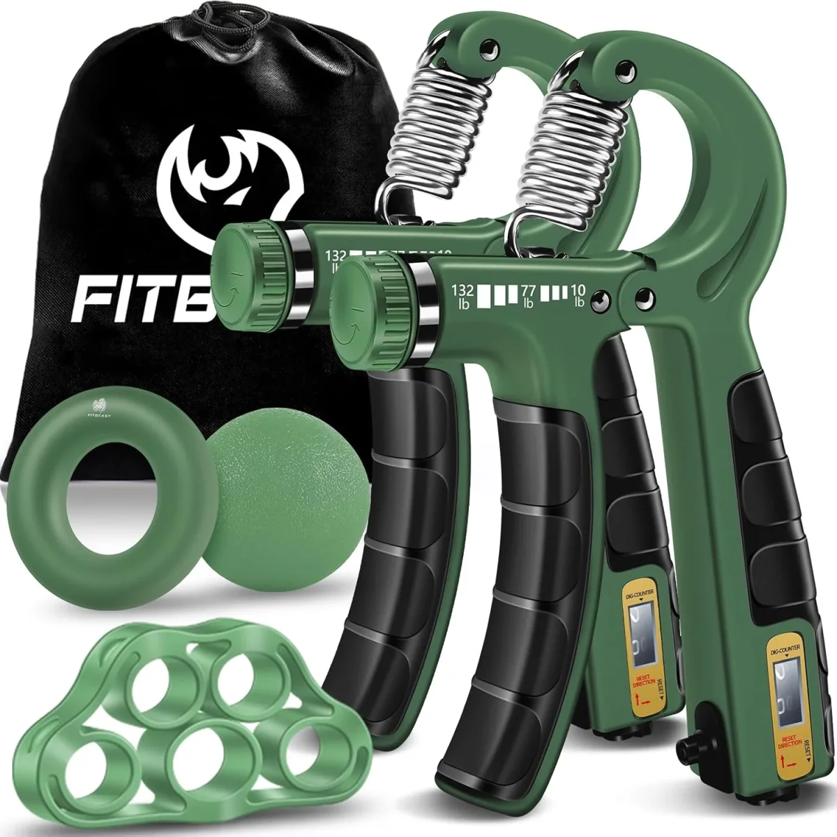 FitBeast Hand Grip Strengthener Workout Kit (5 Pack), 2 Forearm Grip Adjustable Resistance Hand Gripper, Finger Stretcher, Grip Ring & Stress Relief Grip Ball for Athletes – Image 9