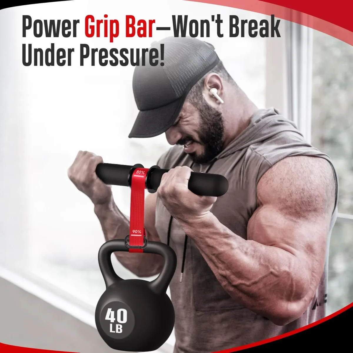 FitBeast Forearm Strengthener & Forearm Exerciser, Wrist Roller with Thicker Handle, Forearm Strength Trainer with Adjustable Strap - Ideal for Grip Strength, Muscle Building, Rehabilitation - Red – Image 5