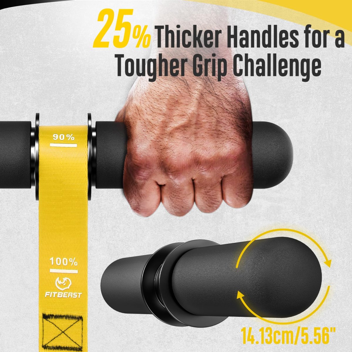 FitBeast Forearm Strengthener & Forearm Exerciser, Wrist Roller with Thicker Handle, Forearm Strength Trainer with Adjustable Strap - Ideal for Grip Strength, Muscle Building, Rehabilitation - Yellow – Image 2