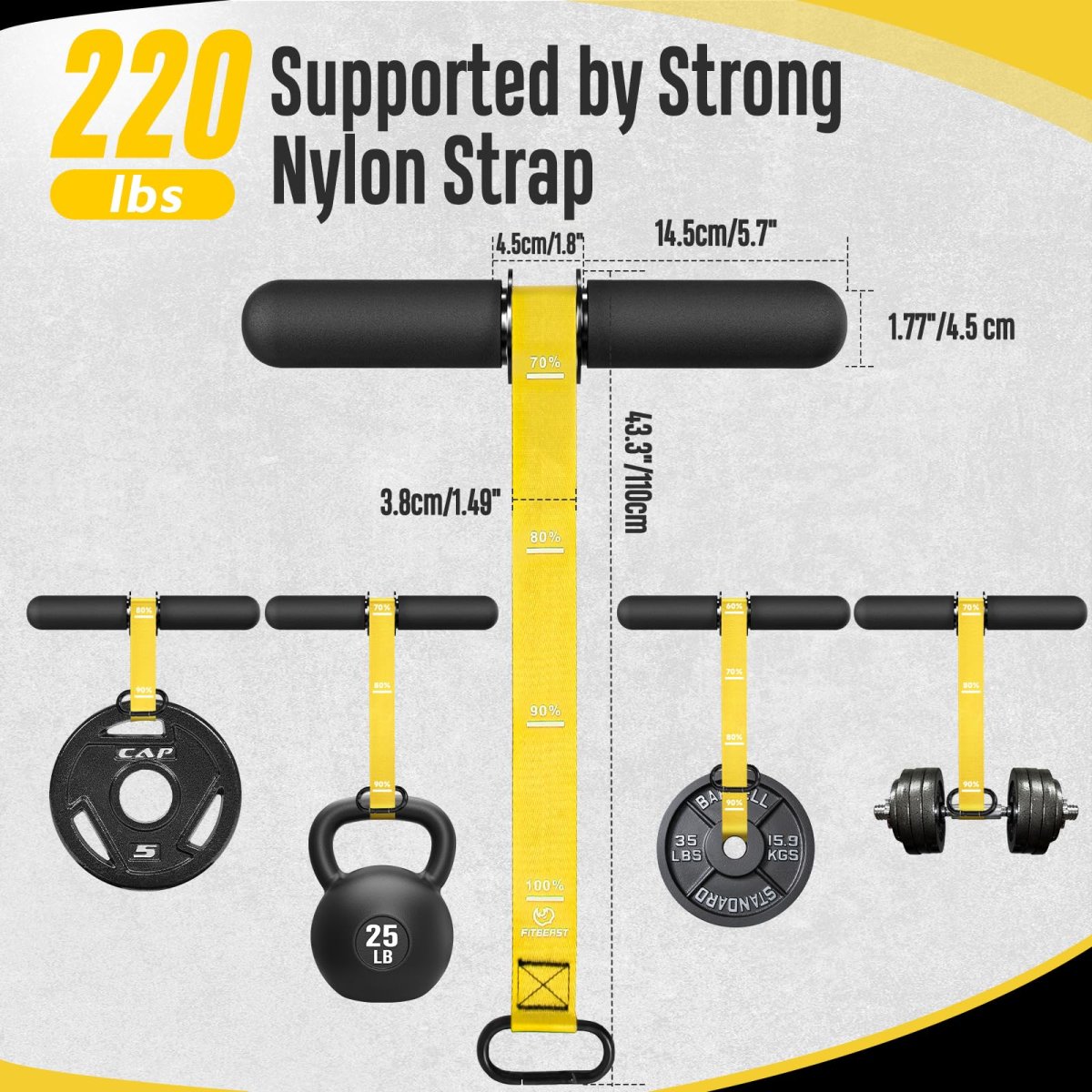 FitBeast Forearm Strengthener & Forearm Exerciser, Wrist Roller with Thicker Handle, Forearm Strength Trainer with Adjustable Strap - Ideal for Grip Strength, Muscle Building, Rehabilitation - Yellow – Image 3