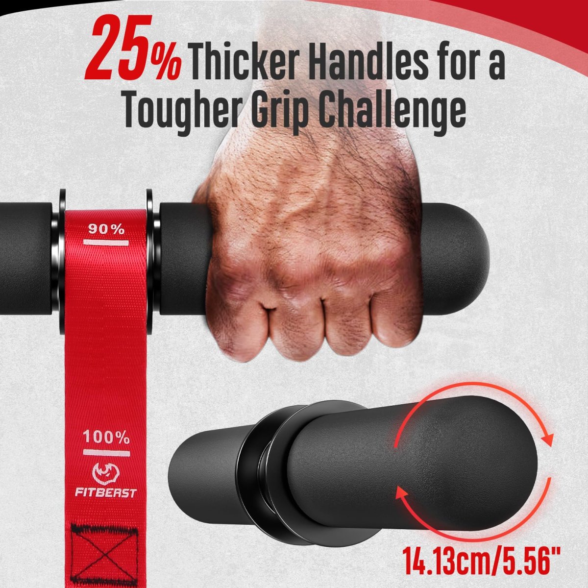 FitBeast Forearm Strengthener & Forearm Exerciser, Wrist Roller with Thicker Handle, Forearm Strength Trainer with Adjustable Strap - Ideal for Grip Strength, Muscle Building, Rehabilitation - Red – Image 2