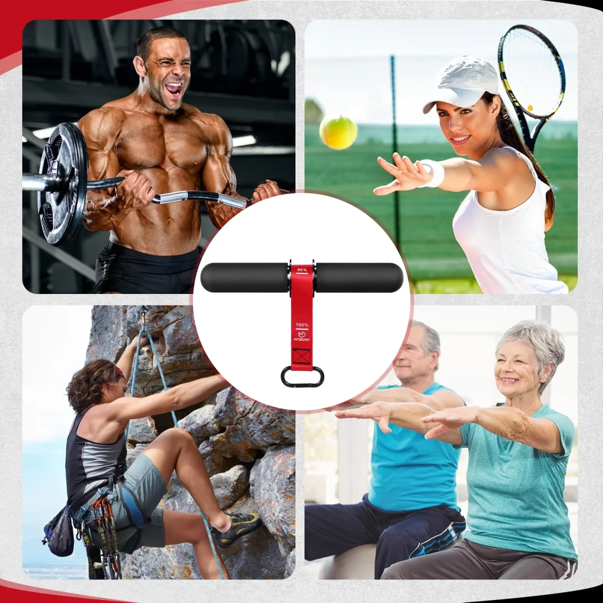 FitBeast Forearm Strengthener & Forearm Exerciser, Wrist Roller with Thicker Handle, Forearm Strength Trainer with Adjustable Strap - Ideal for Grip Strength, Muscle Building, Rehabilitation - Red – Image 6